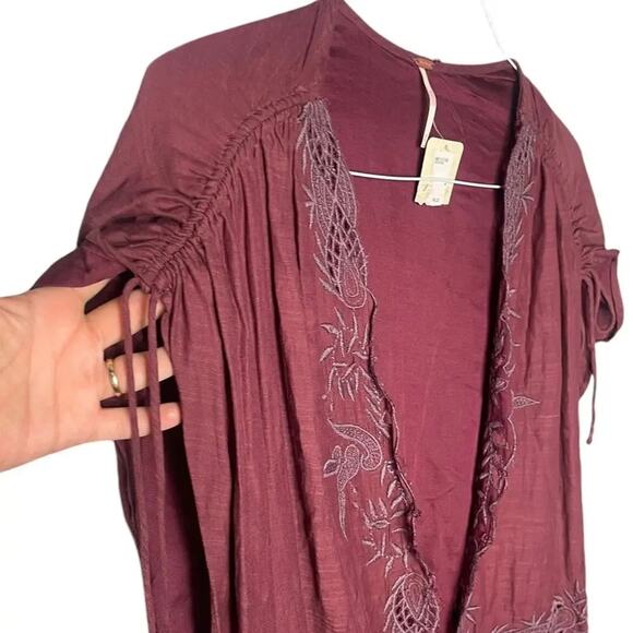 Free People Women’s Sz Medium Weila Romper New NWT Linen Embroidered Shorts - Picture 6 of 8